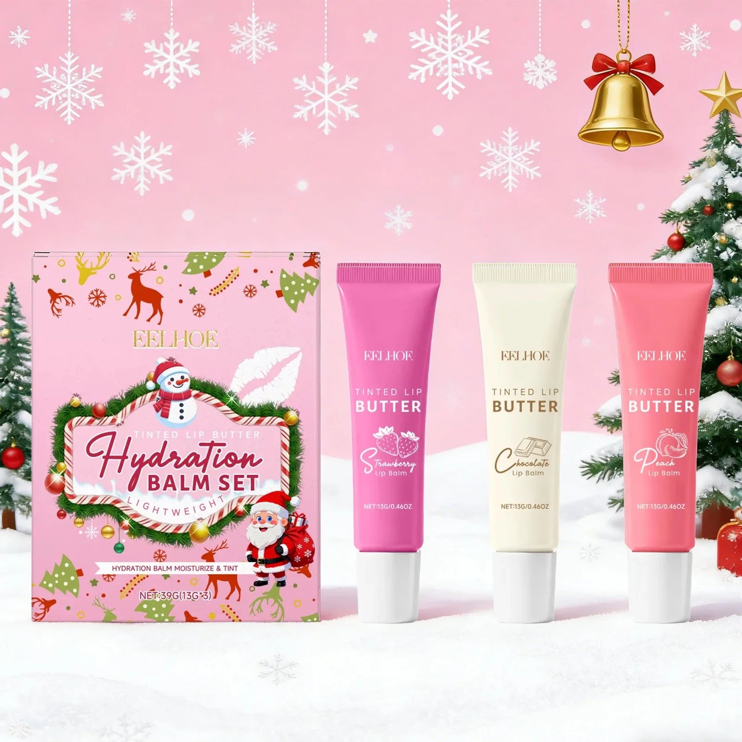 EELHOE Christmas Tinted Lip Balm Set – Moisturize & Exfoliate