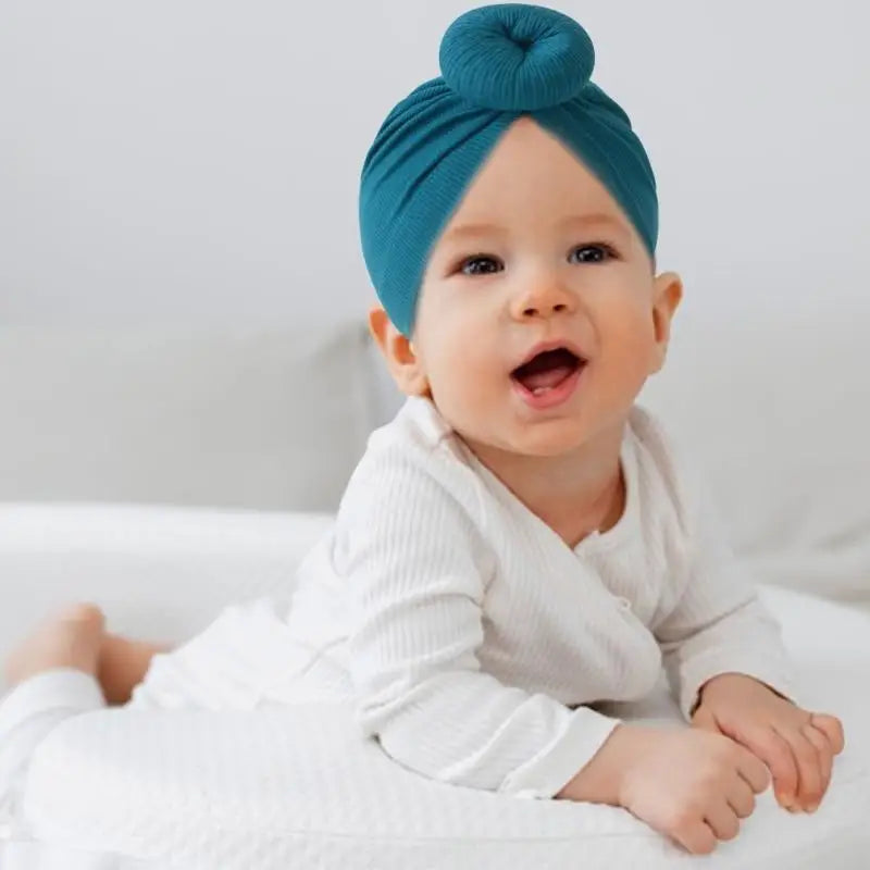 Baby Turban Hat – Soft Cotton Elastic Bun Knot Cap (0–6 Months)