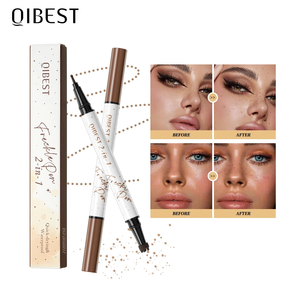 QIBEST Double Head Natural Simulation Freckle Makeup Pen Color Rendering Waterproof Easy To Apply No Shedding 2 In 1 Spot Pen Peaceful Pleasures Health and Wellness
