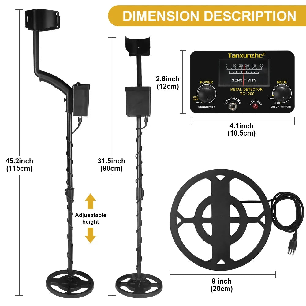 TC-200 New Upgrade Metal Detector Underground Wire Iron Metal Gold Detector Adjustable Tracker for Treasure Search Peaceful Pleasures Health and Wellness