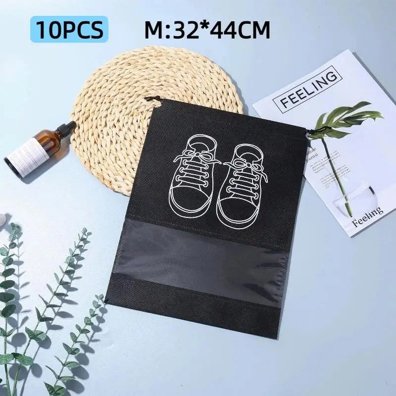 Non-Woven Drawstring Shoe Bags – Waterproof Travel Set of 10