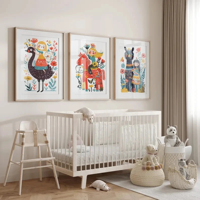 3-Piece Kids Horse & Bird Canvas Wall Art | Whimsical Decor