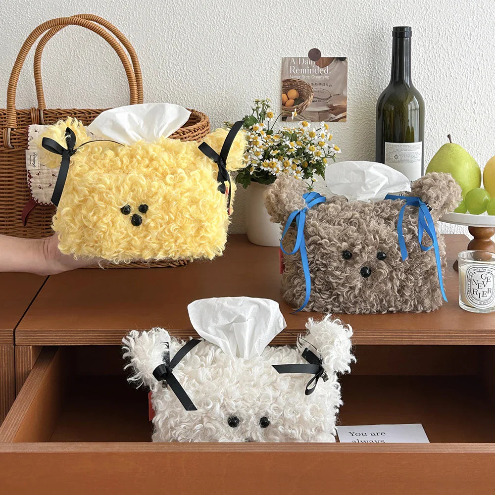 Cute Plush Dog Tissue Box Cover | Puppy Home Desk Decor