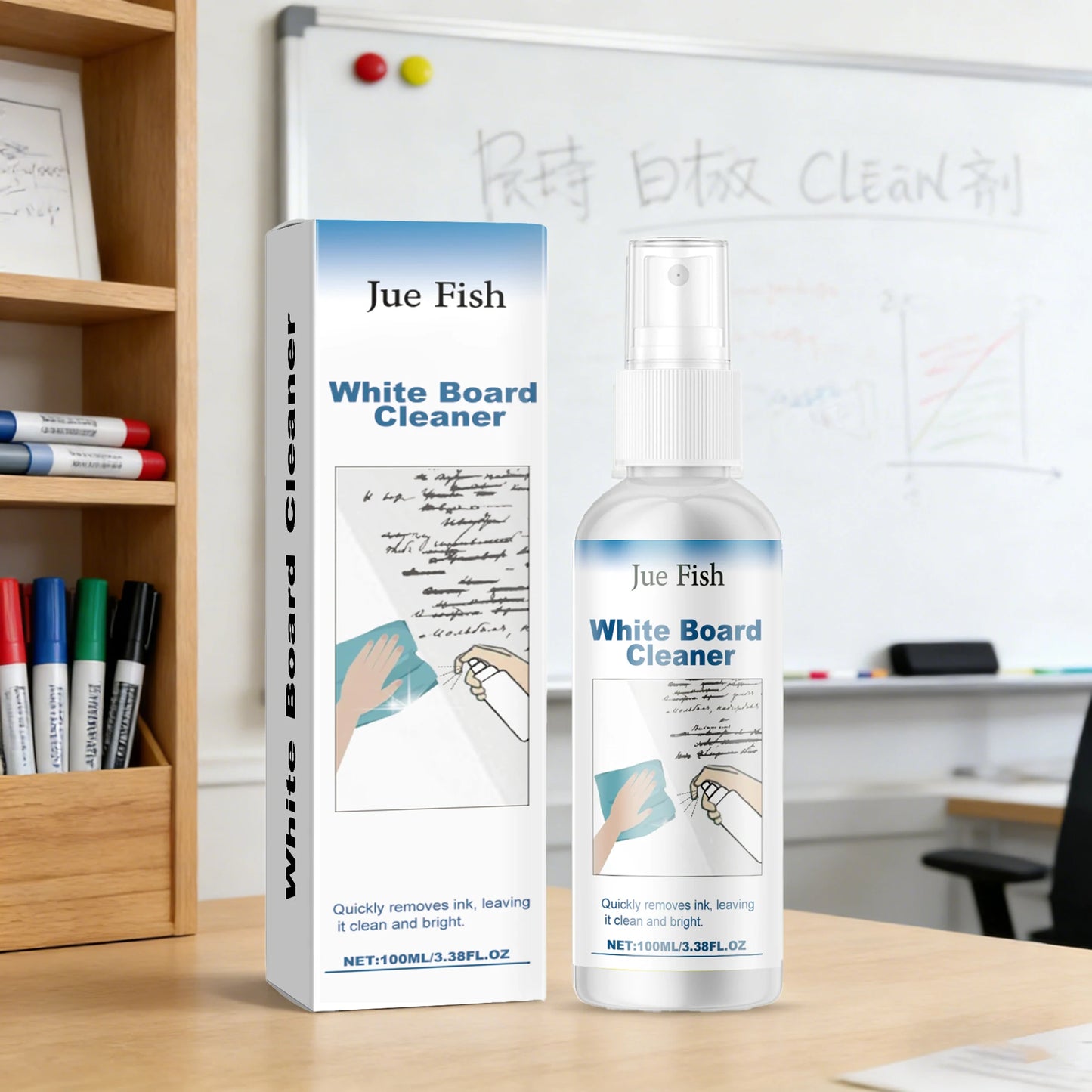 Jue-Fish 100ml Whiteboard Cleaner Spray | No Residue Fast Clean