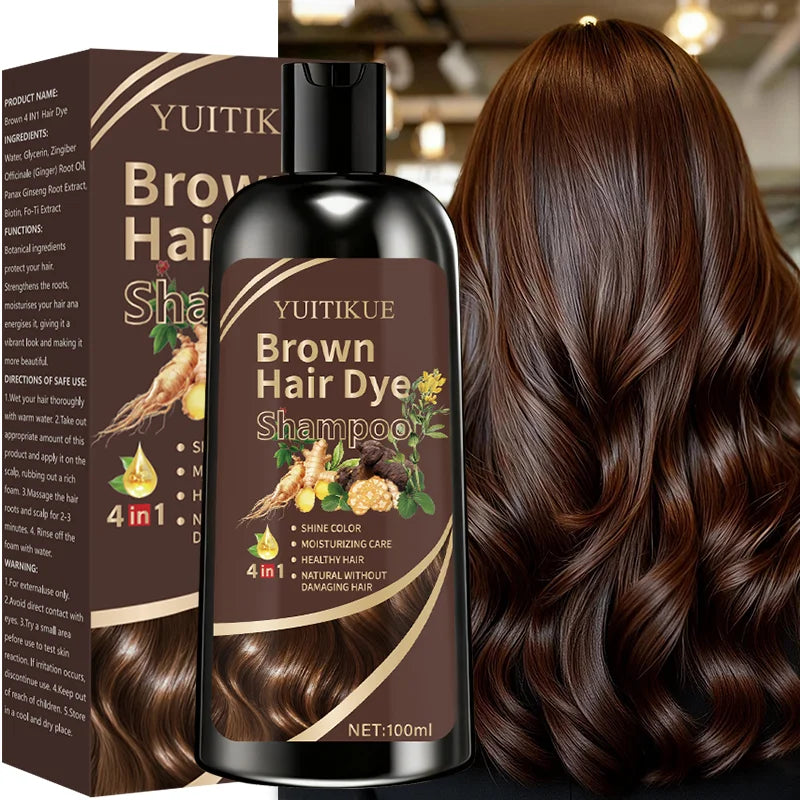 4-in-1 Brown Hair Dye Shampoo – Plant Extract, Gray Coverage, No Damage, 100ml Peaceful Pleasures Health and Wellness