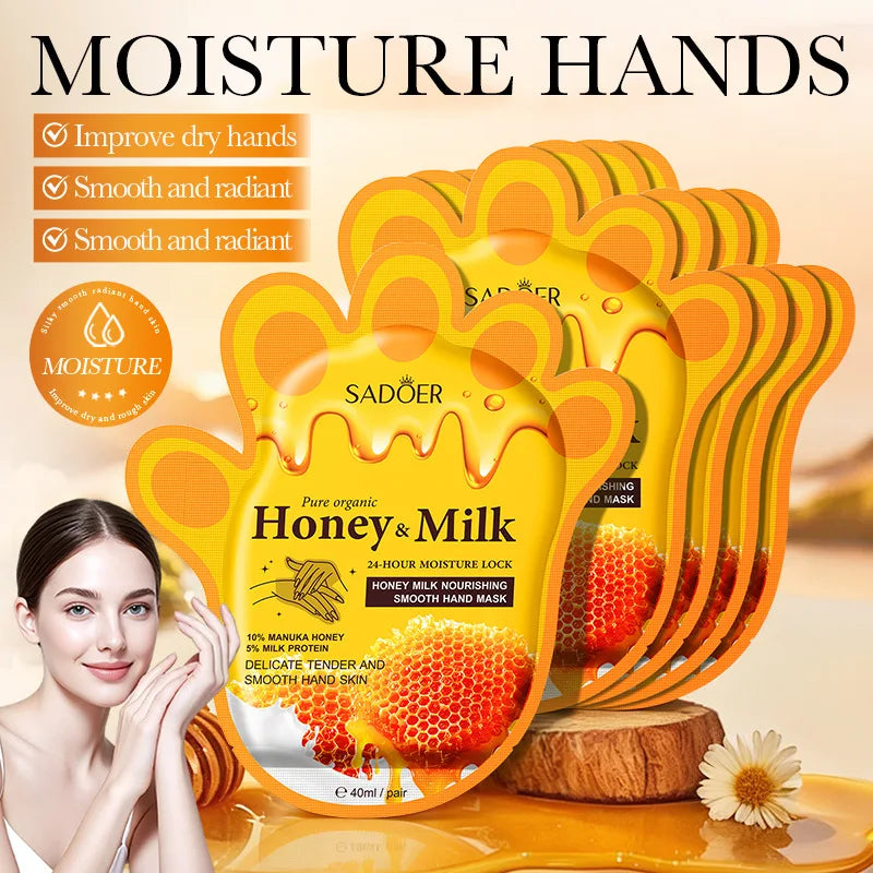 SADOER Honey Milk Hand Mask Gloves – 5 Pairs, 24Hr Moisture