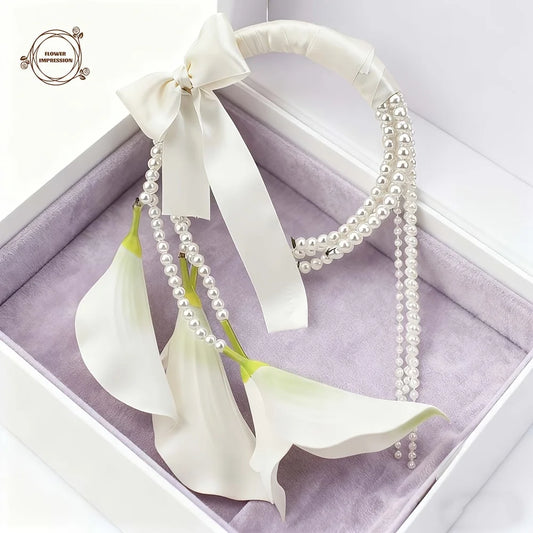 White Faux Calla Lily Bridal Hoop Bouquet | Wedding Decor