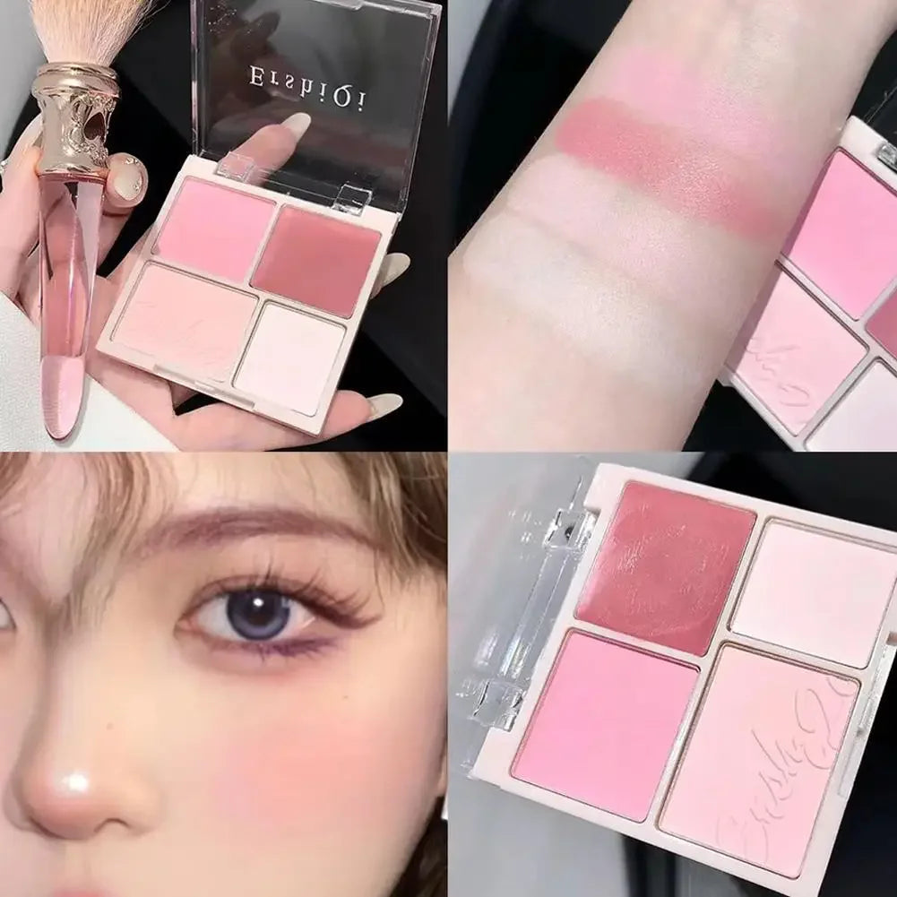 4 Color Matte Pink Blush Palette Shades Pigmented Shimmering Long Lasting Cheek Makeup For Brighten Nude Natural Blusher Palette Peaceful Pleasures Health and Wellness