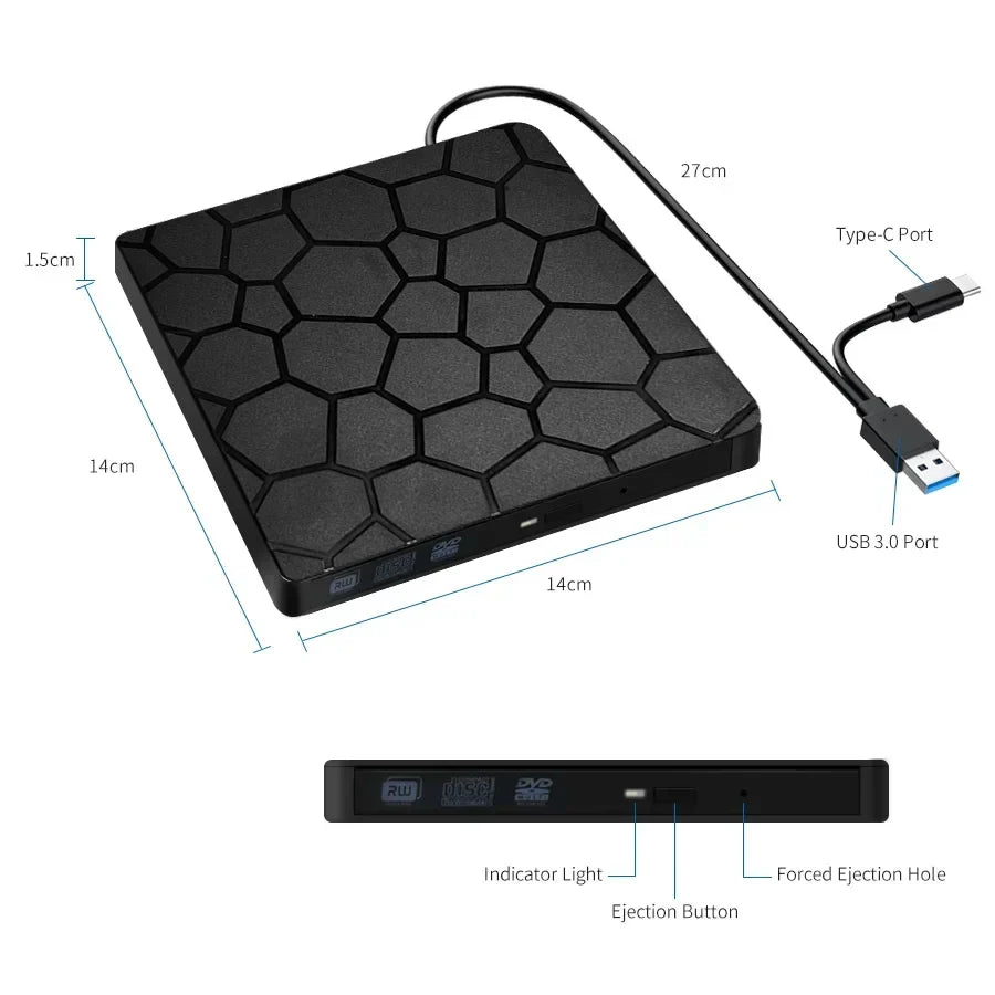 Muzisn External DVD/CD Burner Drive USB 3.0 & Type-C Slim
