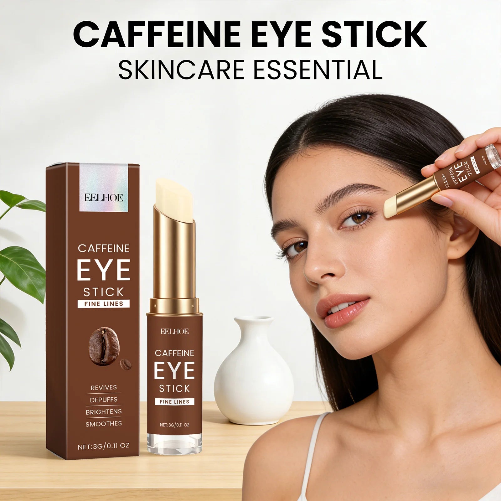Caffeine Eye Cream Stick Moisturizing Remove Eye Bag Improve Dullness Brightening Anti Puffiness Dark Circle Portable Eye Creams Peaceful Pleasures Health and Wellness