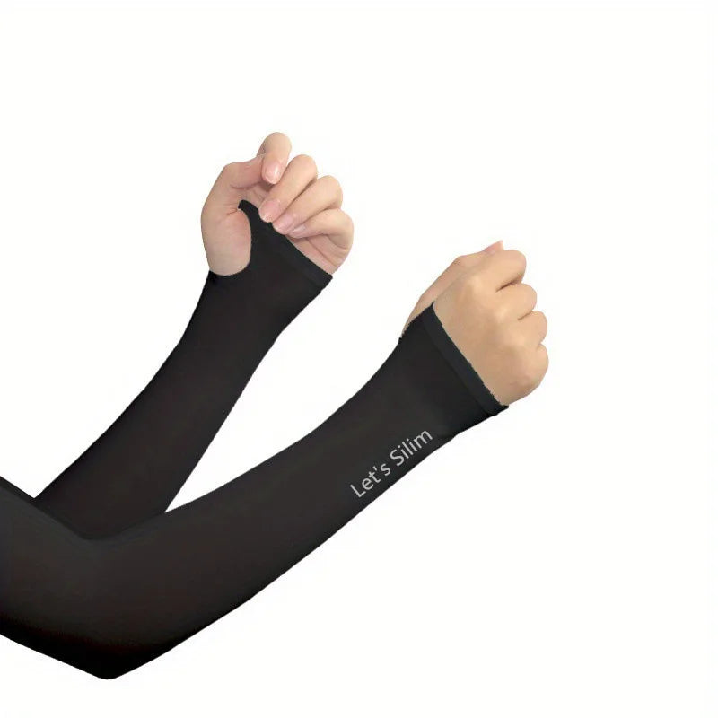 1 Pair Cycling Arm Sleeves Sun UV Protection Long Fingerless Gloves Running Fishing Ridding Golf Game Outdoor Sport Hand Warmers Peaceful Pleasures Health and Wellness black