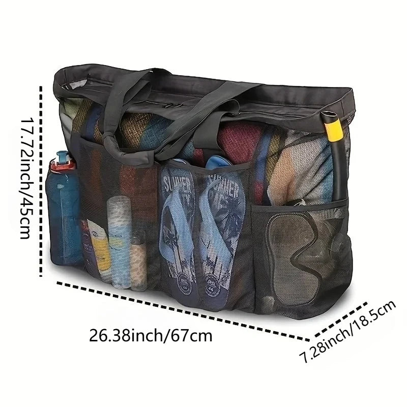 Extra Large Beach Bag - Lightweight, waterproof, foldable, with mesh straps, zippered pockets and fixed shoulder straps Peaceful Pleasures Health and Wellness
