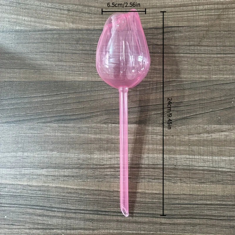 Pink Tulip Watering Globes – Automatic Self-Watering Plant Spikes
