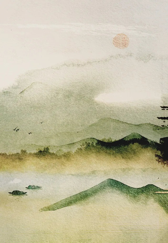 Japanese Vintage Watercolour Landscape Canvas Wall Art Print