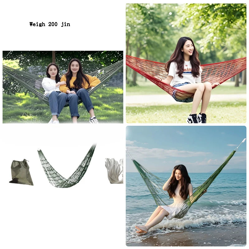 Outdoor Hammock Swing Camping Anti-rollover Nylon Rope Net Bag Tree Hanging Thickened Ultra-light Fishing Net Hammock Peaceful Pleasures Health and Wellness