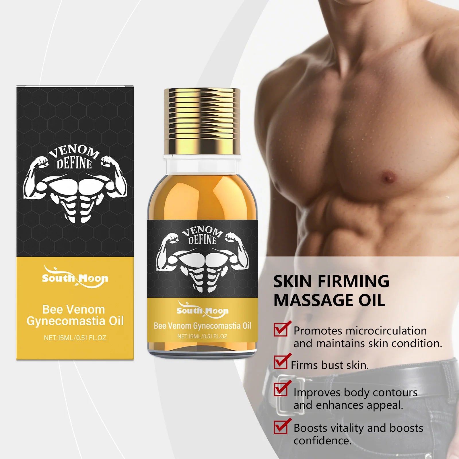 Men's Bee Venom Chest Firming Sculpting Massage Oil – 15ml Peaceful Pleasures Health and Wellness
