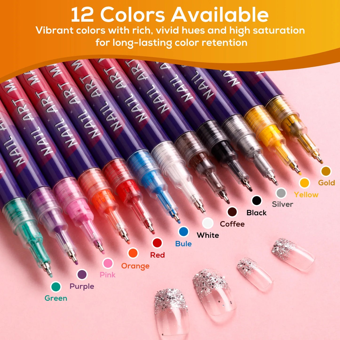 12 Colors Nail Art Acrylic Paint Pens DIY Drawing Liner Brush Pen