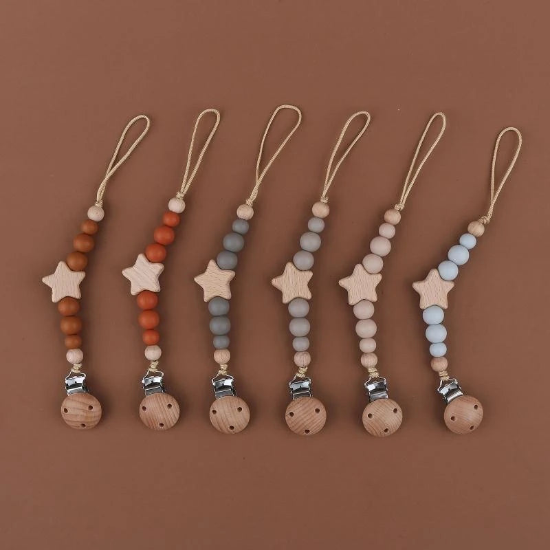 Baby Pacifier Clip Silicone Beads & Star | Teething Gift