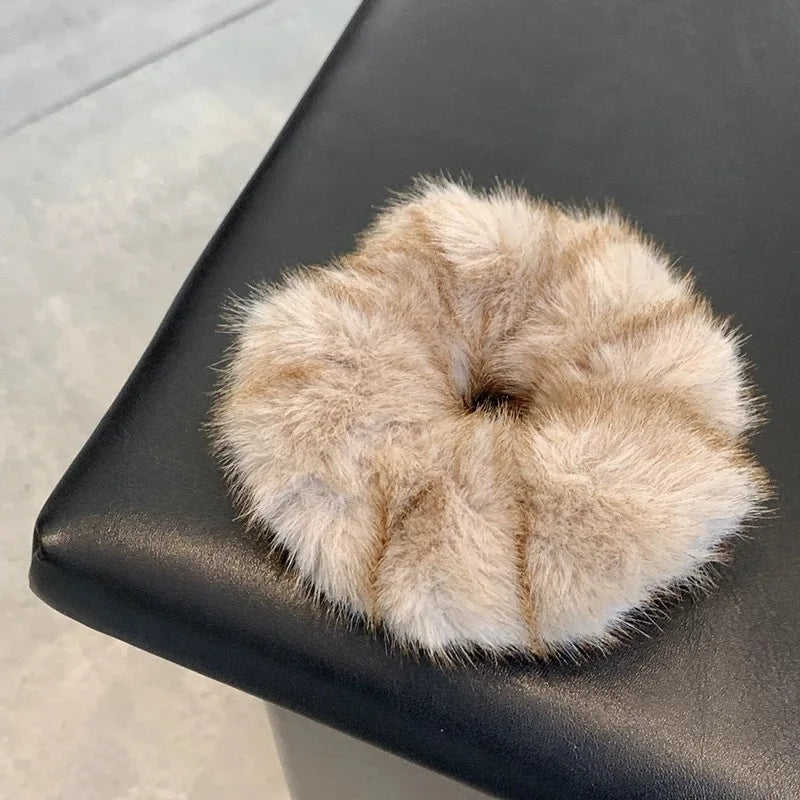 Autumn Winter High-quality Faux Mink Fur Pleated Large Intestine Hair Band Versatile and Elegant with Soft and Fluffy Hair Tie Peaceful Pleasures Health and Wellness Mica colored 1