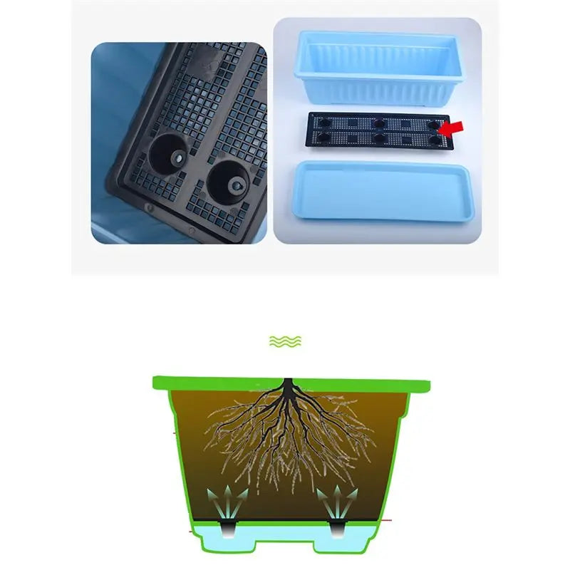 A36T-Nursery Pot Absorbing Water Vegetable Pot Long Strip Double Layer Flower Pot Plastic Basin For Indoor Garden Balcony Peaceful Pleasures Health and Wellness