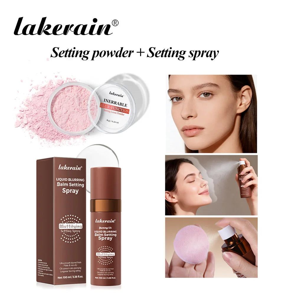Setting Powder & Setting Spray Set Long Lasting Makeup Setting Even Skin Tone Control Oil Smooth Matte Finish Makeup Setting Kit Peaceful Pleasures Health and Wellness SET 1
