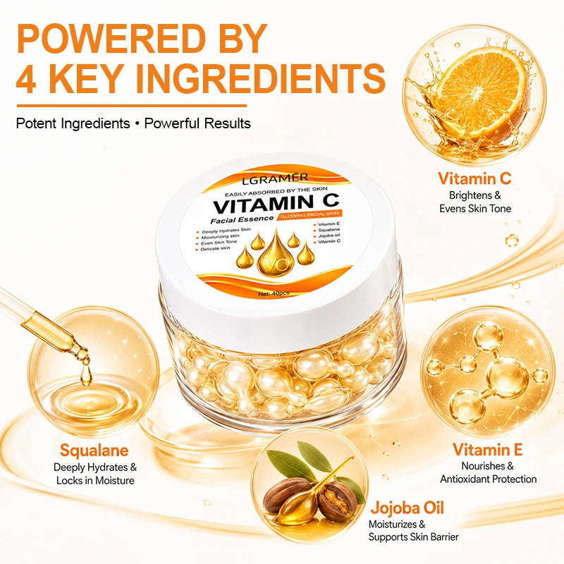 Vitamin C Brightening Essence Capsules,Moisturizing Anti-Aging Facial Essence,Firming Skin Care Capsules Suitable for All People Peaceful Pleasures Health and Wellness