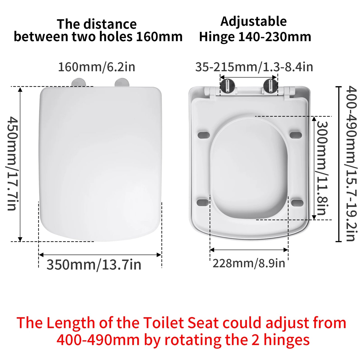 O-Shaped Toilet Seat Slow Close Quiet Lid Thickened Durable for Both Adults Children Universal Bathroom Accessories Peaceful Pleasures Health and Wellness one-click Square