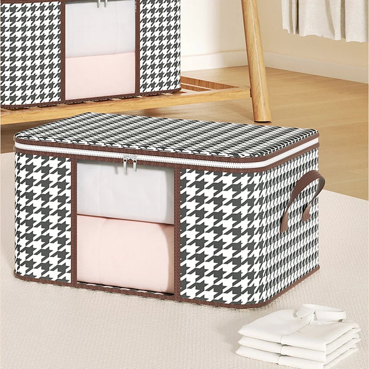 Visible Large Capacity Storage Box Portable Household Clothes Organizer With Handles Foldable Dustproof Quilt Zipper Container Peaceful Pleasures Health and Wellness