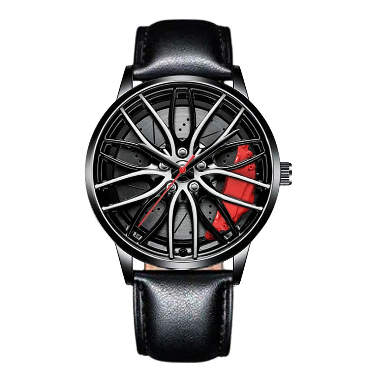 Business Luxury Quartz Watch Car Sport Rim Automatic Movement Round Dial Clock Watches Machinery Men Sport Watch Peaceful Pleasures Health and Wellness B Red Belt
