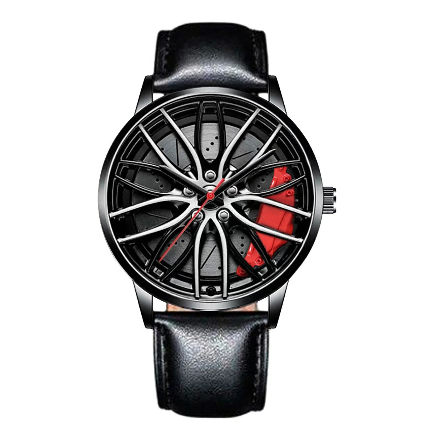 Men's Car Rim Quartz Watch – Leather Strap Round Dial