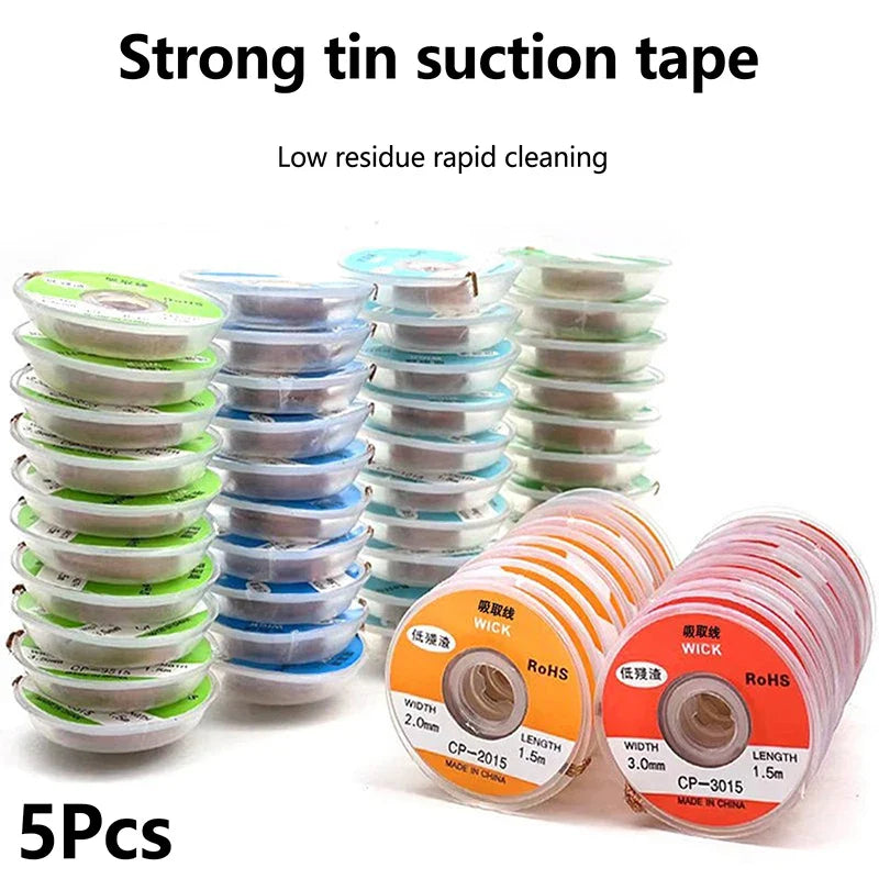 5-Pack Desoldering Braid – No-Clean Low Residue Solder Wick