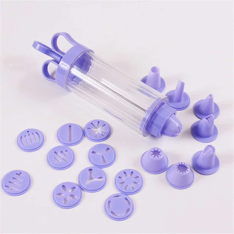Cookie Gun & Pastry Cream Syringe Extruder – 250ml with 10 Flower Discs & 8 Nozzles for Cake, Cookie & Cupcake Decorating