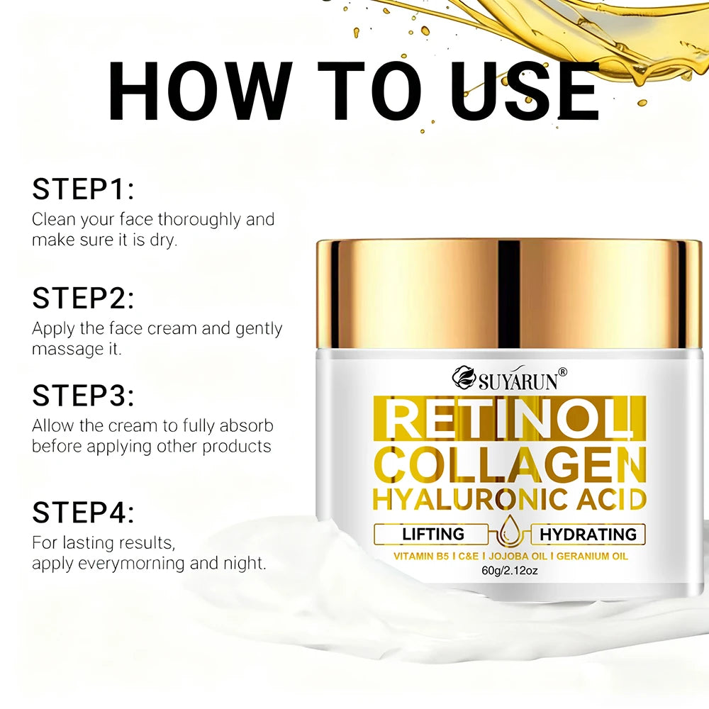 SUYARUN Retinol Collagen Moisturizing Cream. - Anti-Aging Face Cream, Intense Hydration & Nourishing Formula for Glowing Skin Peaceful Pleasures Health and Wellness