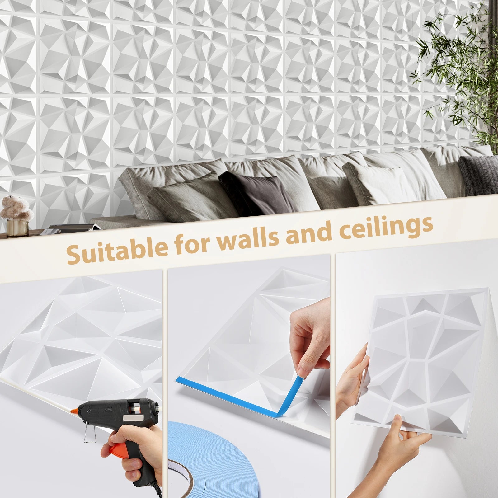 20/30PCS 3D diamond patterned PVC wall panel, suitable for indoor wall decoration, 11.8 x 11.8 inches (including tape) Peaceful Pleasures Health and Wellness