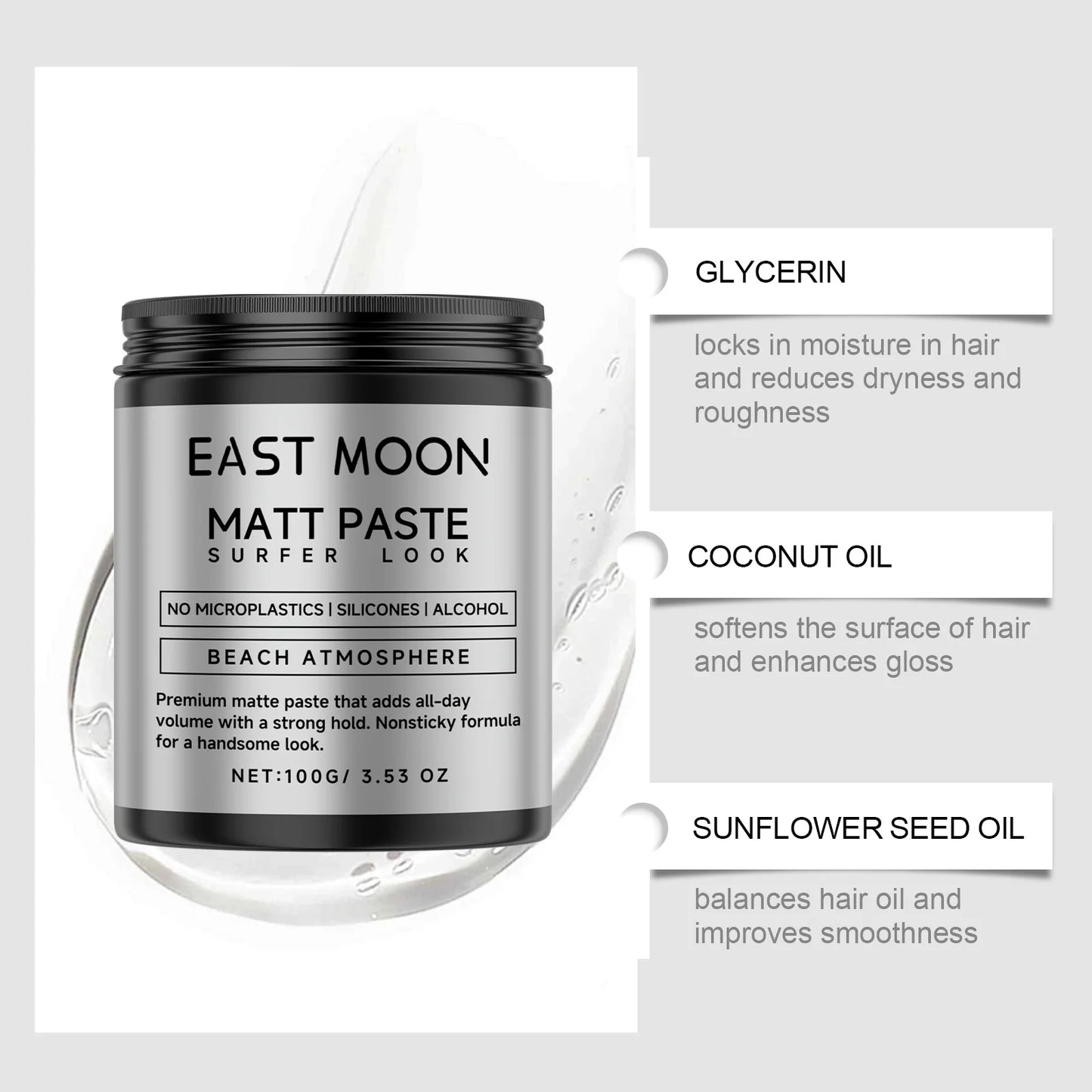 East Moon Men's Matte Hair Clay Strong Hold Anti-Frizz 100g