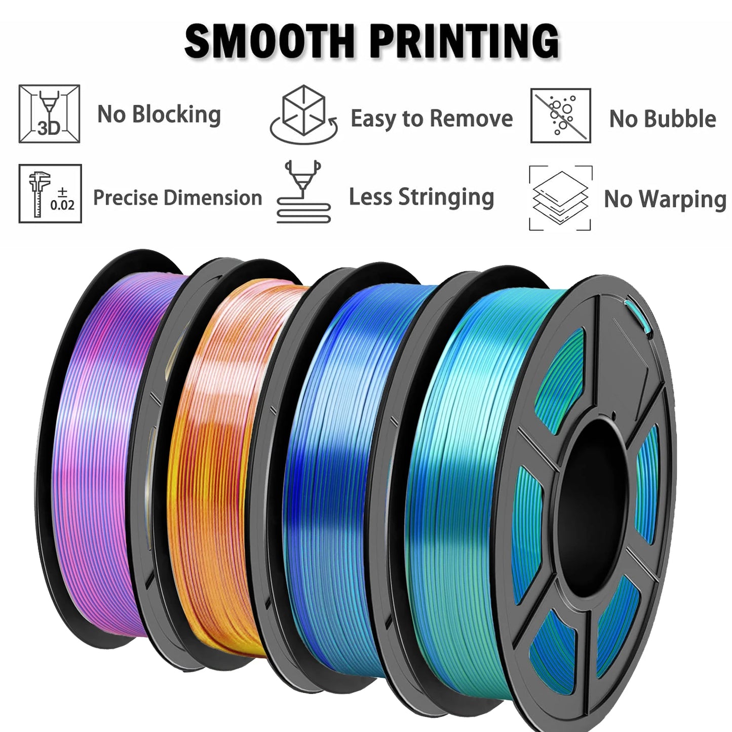 DINGSUN PLA Filament Bundle 1.75mm Tri-Color 3D Printer 250g–1kg