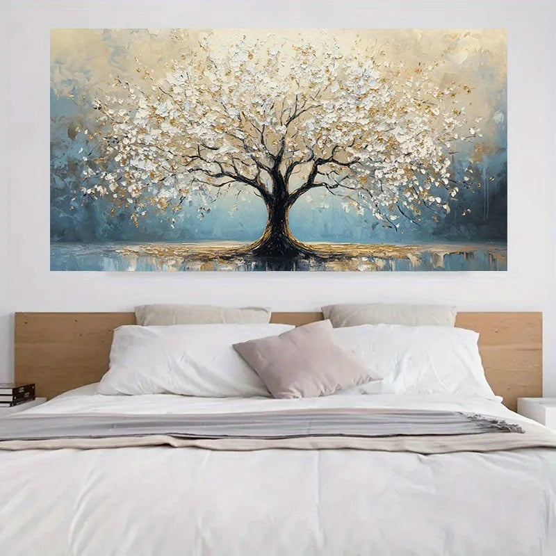 Large Texture Abstract Tree Oil Painting on Canvas, Unframed, Modern Landscape Wall Art for Living Room, Bedroom Decor Peaceful Pleasures Health and Wellness