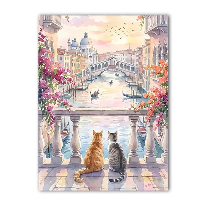 Landscape Wall Art Stunning Romantic Cat Couple Canvas Painting Nordic Style Poster Prints Bedroom Living Room Wall Decor Peaceful Pleasures Health and Wellness 05 40x60cm No Frame China Mainland