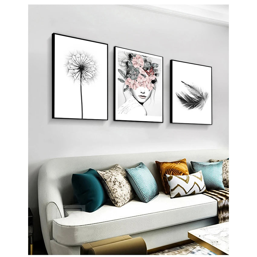 Art Modular Canvas Poster Bedside Background Home Decorative Prints Painting Reed Dandelion Feather Girl Pictures Wall Peaceful Pleasures Health and Wellness