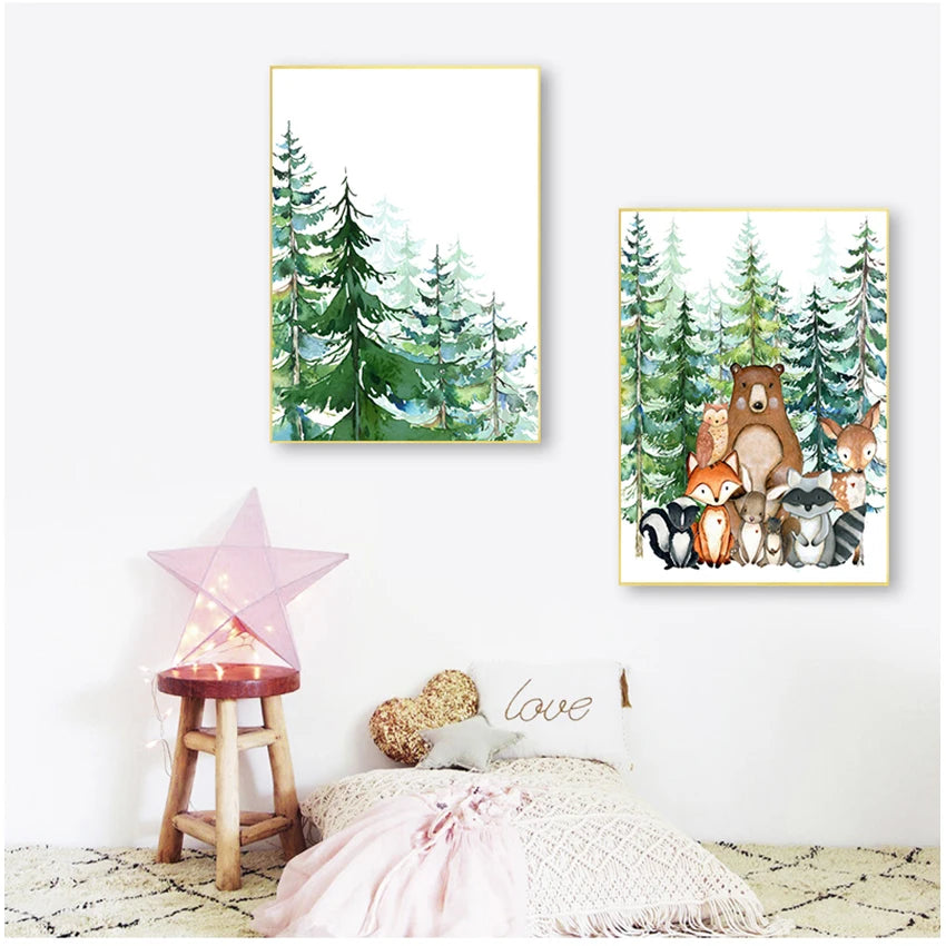 Woodland Animals Canvas Wall Art – Kids Nursery Decor Print
