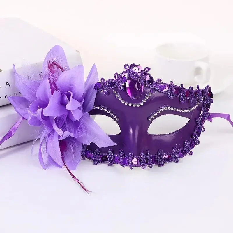 Halloween Princess Half Face Mask Makeup Ball Lily Flower Party Sexy