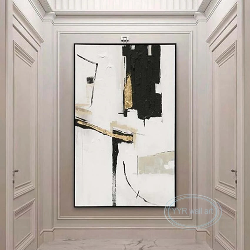 Pure Hand-Painted Abstract Art Oil Painting Nordic Living Room Porch Wall Decoration Mural Light Luxury Gold Foil Poster Custom Peaceful Pleasures Health and Wellness