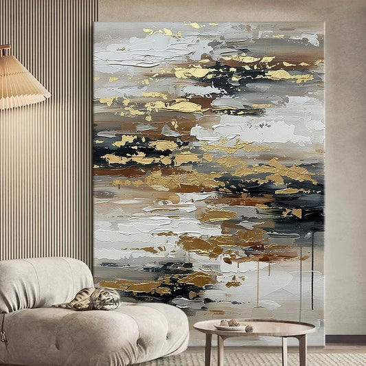 Modern Wall Art Home Decoration Gold Foil Mural Pure Hand Drawn Abstract Oil Painting Living Room Bedroom Porch Hanging Poster Peaceful Pleasures Health and Wellness