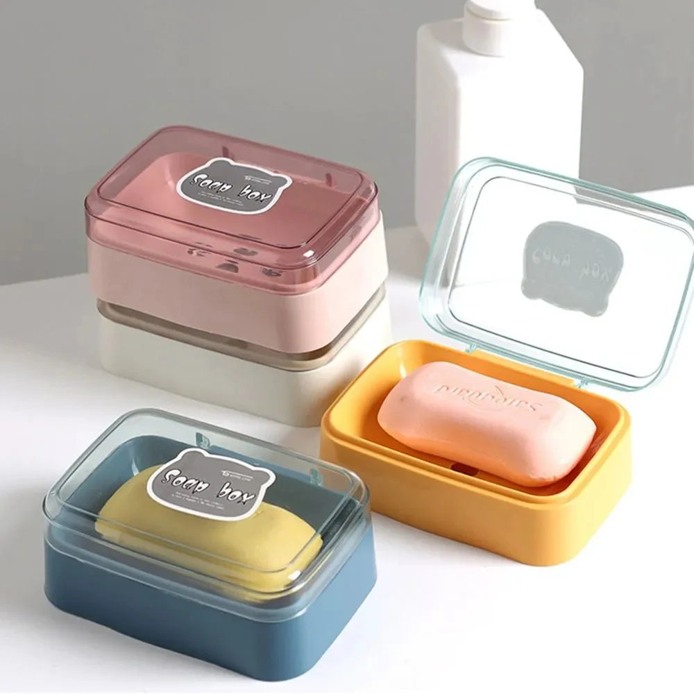 Clamshell Soap Box with Drain & Clear Lid | Cute Cartoon Design