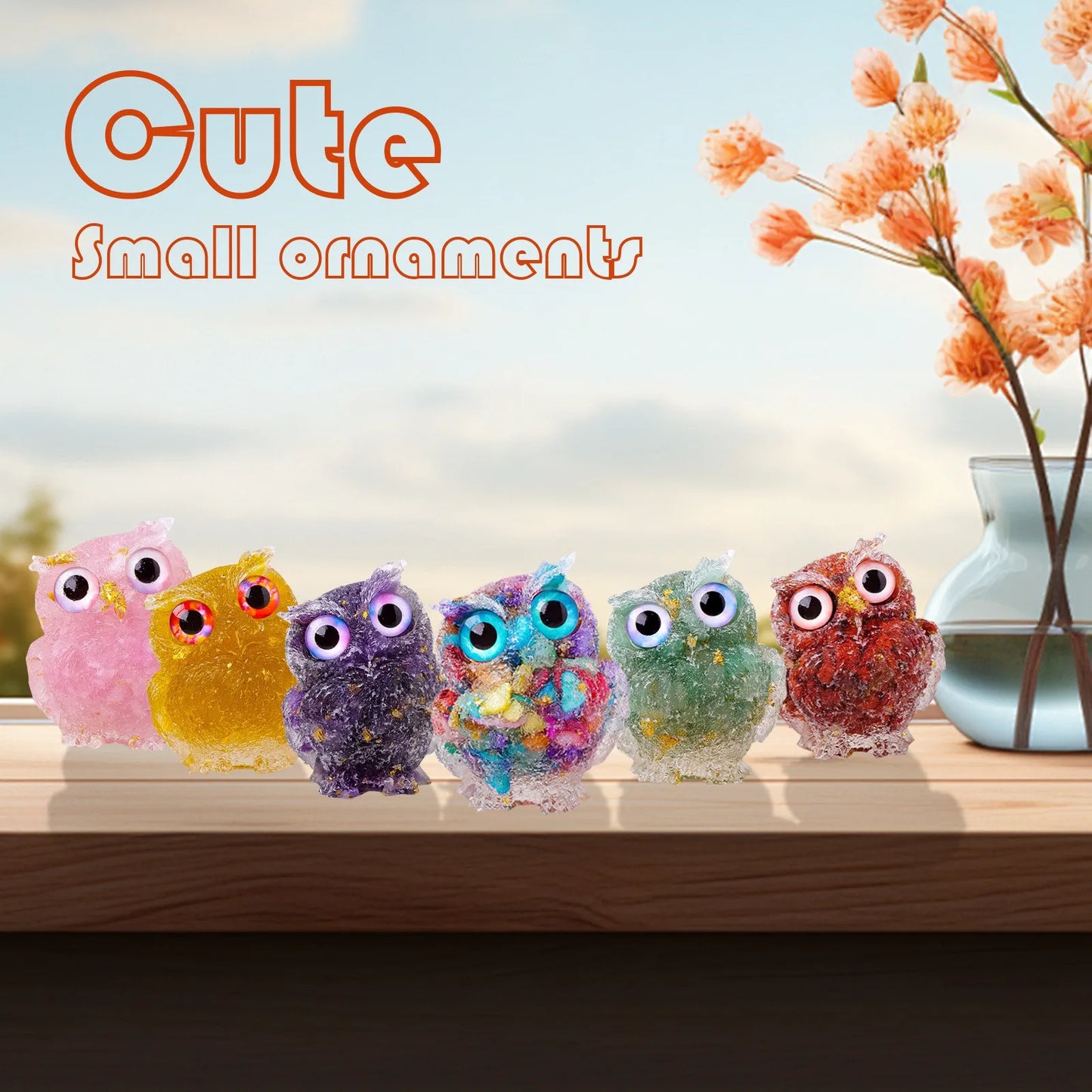 1PC Natural Owl Amethyst Rose Quartz Cute Animal Image Macadam Drip Glue Resin Owl Household Supplies Desktop Ornament Peaceful Pleasures Health and Wellness