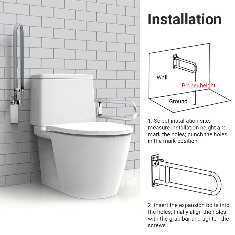 Toilet Handrail Bathroom Safety Bar Hand Support Rail Disabled Handrail Folding Alloy Toilet Accessories Install Bathroom Handle Peaceful Pleasures Health and Wellness