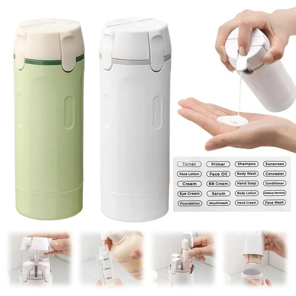 4 in 1 Travel Dispenser Bottles Portable Refillable Containers for Shampoo Lotion Cosmetics Toiletries Storage Peaceful Pleasures Health and Wellness