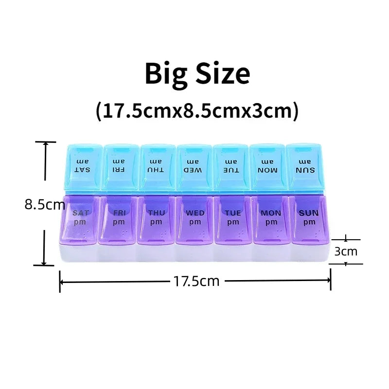 New Weekly Portable Travel Pill Cases Box 7 Days Organizer 14 Grids Pills Container Storage Tablets Vitamins Medicine Fish Oils Peaceful Pleasures Health and Wellness