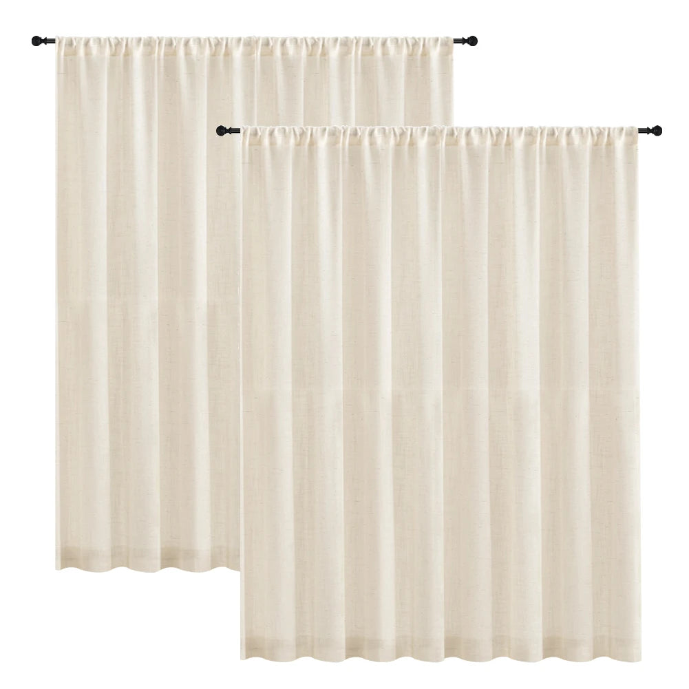 Linen Curtains 160cm/240cm Length for Living Room Bedroom Rod Pocket Light Filtering Semi Window Curtain Boho Farmhouse Drapes Peaceful Pleasures Health and Wellness Natural Linen 2pc 132x114CM
