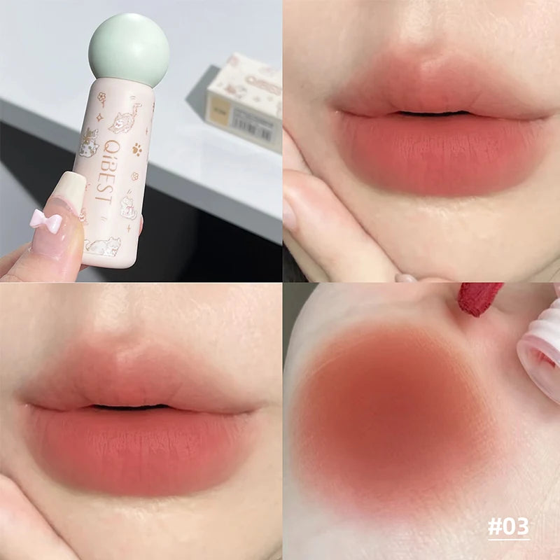 QIBEST Cute Velvet Matte Lip Mud Waterproof Non-stick Lip Stain Long Lasting Highly Pigmented Lipstick Tint Korean Cosmetics Peaceful Pleasures Health and Wellness 03